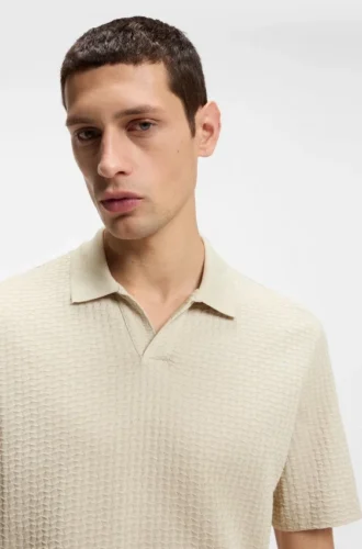 Jacquard-pattern polo shirt with Johnny collar