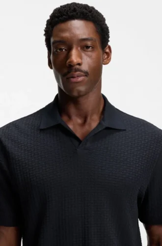 Jacquard-pattern polo shirt with Johnny collar