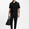 Jacquard-pattern polo shirt with Johnny collar