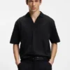 Jacquard-stripe polo shirt with Johnny collar
