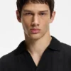 Jacquard-stripe polo shirt with Johnny collar