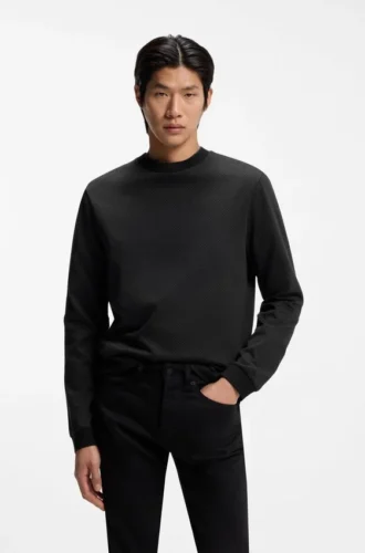 Jacquard-structure T-shirt in mercerised cotton
