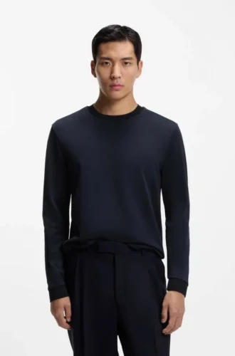 Jacquard-structure T-shirt in mercerised cotton