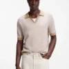 Johhny-collar sweater in cotton and linen