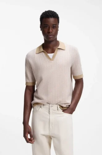 Johhny-collar sweater in cotton and linen