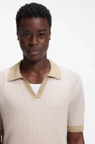 Johhny-collar sweater in cotton and linen