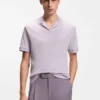 Johnny-collar polo shirt in cotton and linen