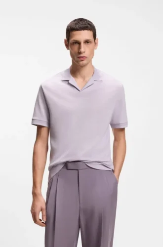 Johnny-collar polo shirt in cotton and linen