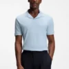 Johnny-collar polo shirt in cotton and linen