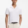 Johnny-collar polo shirt in cotton and linen