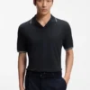 Johnny-collar polo shirt in cotton and linen