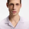 Johnny-collar polo shirt in cotton and linen