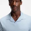 Johnny-collar polo shirt in cotton and linen