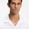 Johnny-collar polo shirt in cotton and linen