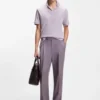 Johnny-collar polo shirt in cotton and linen