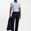 Johnny-collar polo shirt in cotton and linen