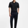 Johnny-collar polo shirt in cotton and linen