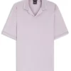 Johnny-collar polo shirt in cotton and linen