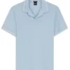 Johnny-collar polo shirt in cotton and linen