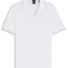 Johnny-collar polo shirt in cotton and linen