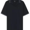Johnny-collar polo shirt in cotton and linen