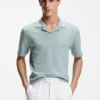 Johnny-collar polo shirt in cotton, linen and silk