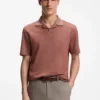 Johnny-collar polo shirt in cotton, linen and silk