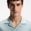 Johnny-collar polo shirt in cotton, linen and silk