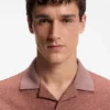 Johnny-collar polo shirt in cotton, linen and silk