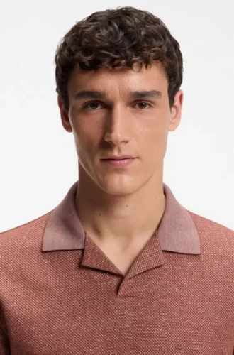 Johnny-collar polo shirt in cotton, linen and silk