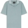 Johnny-collar polo shirt in cotton, linen and silk