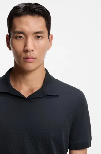Johnny-collar polo shirt in Italian stretch cotton