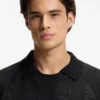 Johnny-collar polo shirt with broderie stripes