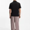 Johnny-collar polo shirt with broderie stripes