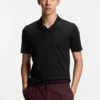 Johnny-collar slim-fit polo shirt in stretch cotton
