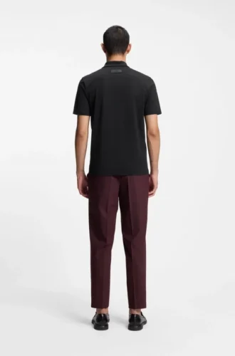 Johnny-collar slim-fit polo shirt in stretch cotton