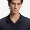 Johnny-collar slim-fit polo shirt in stretch cotton