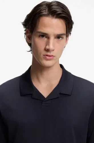 Johnny-collar slim-fit polo shirt in stretch cotton