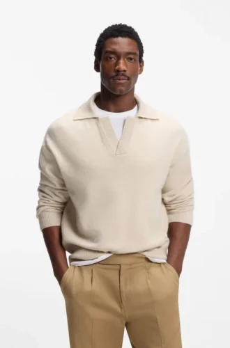 Johnny-collar sweater in virgin wool