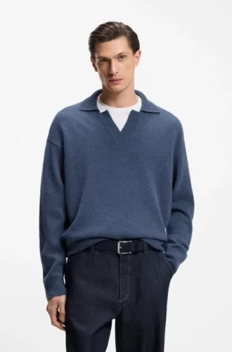 Johnny-collar sweater in virgin wool