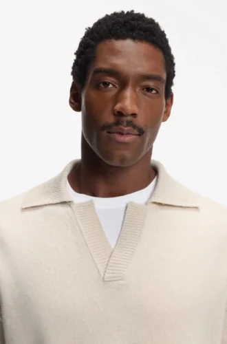 Johnny-collar sweater in virgin wool