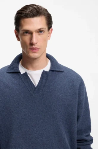 Johnny-collar sweater in virgin wool