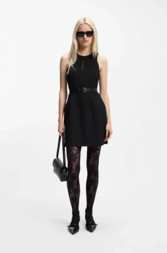 Keyhole-neckline mini dress in stretch twill