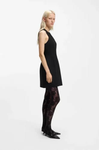 Keyhole-neckline mini dress in stretch twill