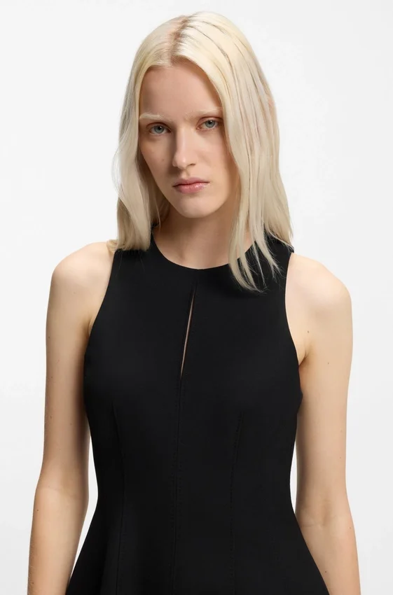 Keyhole-neckline mini dress in stretch twill Keyhole-neckline mini dress in stretch twill