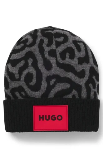Kids’ beanie hat with jacquard-woven cheetah pattern