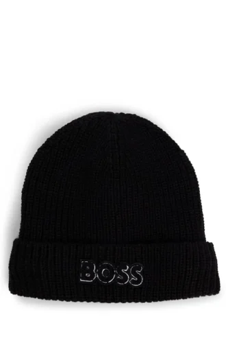 Kids’ beanie hat with logo and faux-fur lining