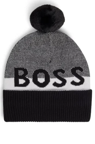 Kids’ beanie hat with pompom and jacquard-woven logo Kids’ beanie hat with pompom and jacquard-woven logo