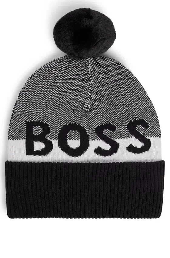 Kids’ beanie hat with pompom and jacquard-woven logo Kids’ beanie hat with pompom and jacquard-woven logo