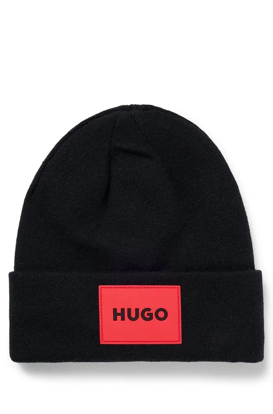 Kids’ beanie hat with red rubber logo label Kids’ beanie hat with red rubber logo label